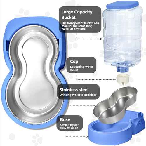 Portable Automatic Cat Feeder and Water Dispenser with Stainless Steel Bowl Dog Gravity Food Feeder and Waterer for Small Medium Pets Puppy Kitten 1 Gallon x 2