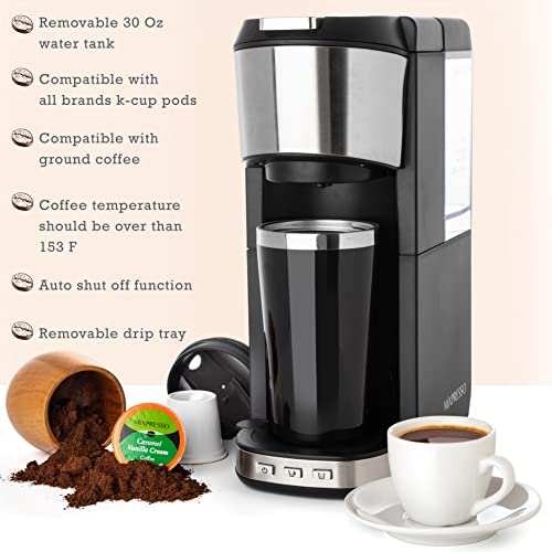 Coffee Maker Single Serve For Ground Coffee & Compatible With K Cup Pods (30 Ounce)