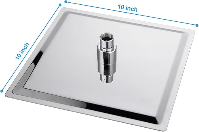 Lordear Rainfall Shower Head 10 Inch Solid Square Ultra Thin 304 Stainless Steel Polish Chrome Rain Setting Shower Heads,Waterfall Full Body Coverage with Silicone Nozzles