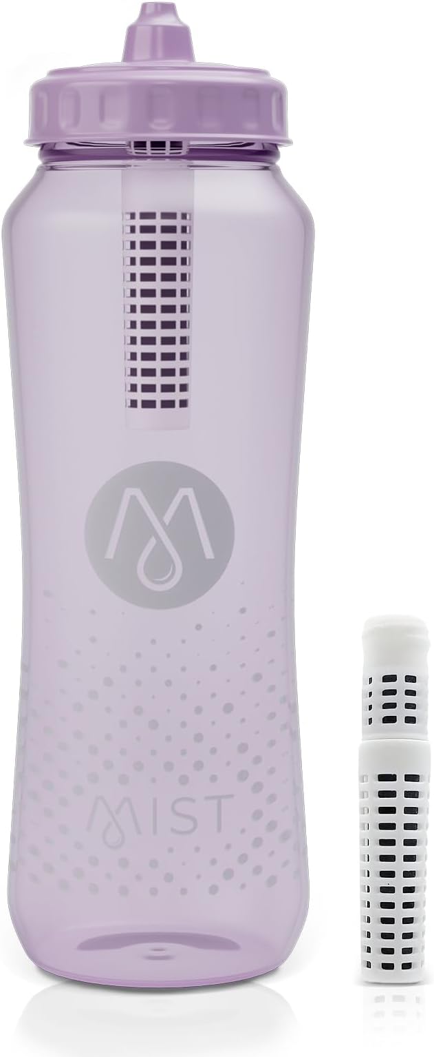 Mist Sports Squeeze Water Bottle with Built-In Filter for Pure Water, Lightweight and Easy Grip Squeeze Water Bottles Sports Quality, Leak Proof & BPA Free Athletic Water Bottle Squirt Top, Lavender