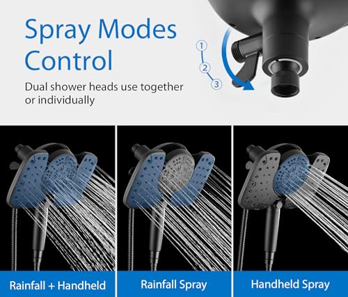 Rain Shower Head with Filtered Handheld Spray Combo Black 2.5 GPM (2 Count)