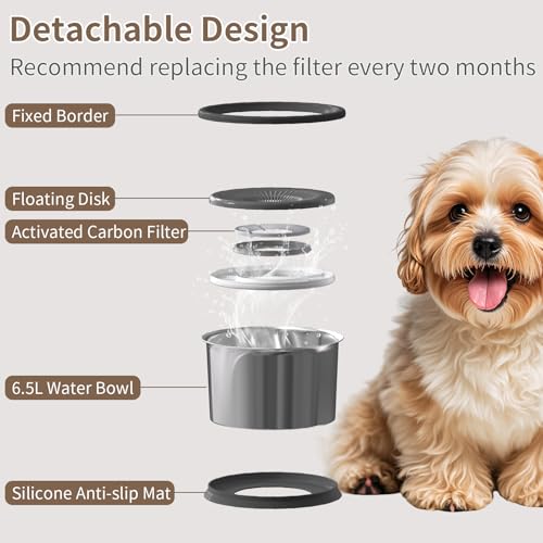 6.5L Dog Water Bowl No Spill 1.6 Gallon Stainless Steel Water Bowl for Dogs 220oz Large Capacity No Splash Slow Drinking Feeder with Anti