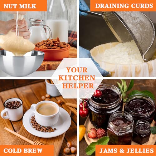 4 Pack Cotton Nut Milk Bag 8 × 6 Inches Fine Mesh Cheese Cloth Multiple Usage Reusable Food Strainer Professional Cold Brew Filter for Straining Juice Coffee Yogurt Tea (4 Count)