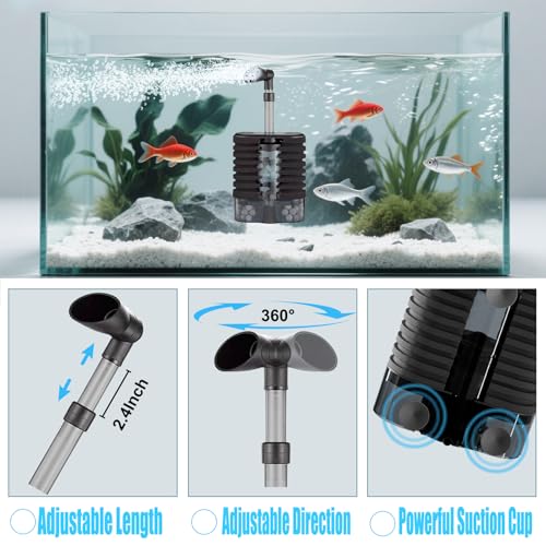 Aquarium USB Sponge Filter Quiet for 20~60Gal Fish Tank for Saltwater and Freshwater with Biochemical Filtration Balls and Fluidized Beds