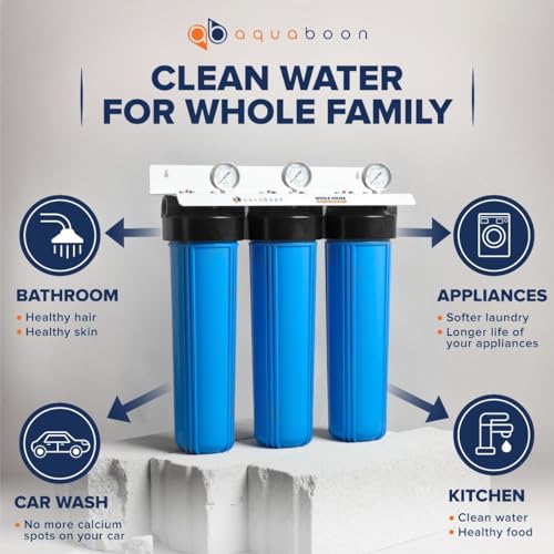 3 Stage Whole House Water Filter System with 5 Micron 20x4.5 Reducing Sediment and KDF Heavy Metals Water Filter Purification Cartrige