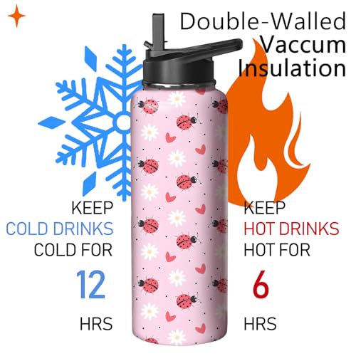 40oz Ladybug Water Bottle with Handle and Flip Straw