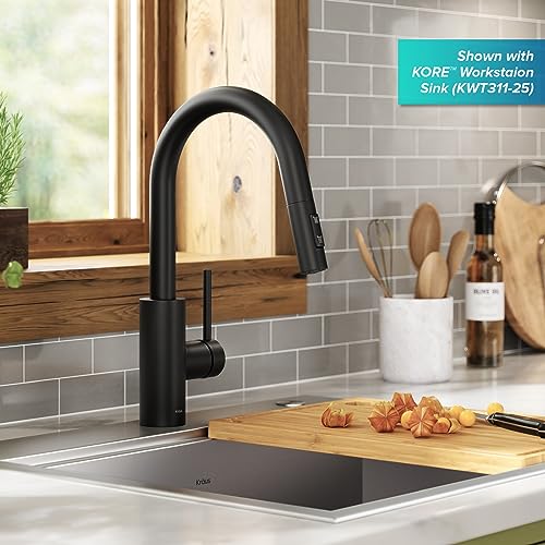 Oletto Single Handle Pull Down Kitchen Faucet with QuickDock Top Mount Installation Assembly in Matte Black