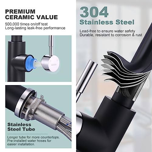 Black and Chrome Kitchen Faucet with Sprayer