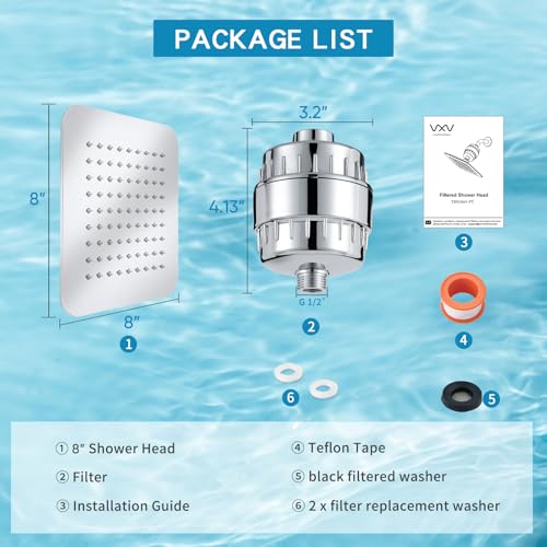 8'' High Pressure Filtered Shower Head Combo 20 Stage Shower Filter for Hard Water