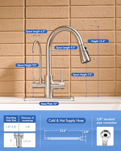 3 in 1 Kitchen Faucet with Pull Down Sprayer and Water Filter