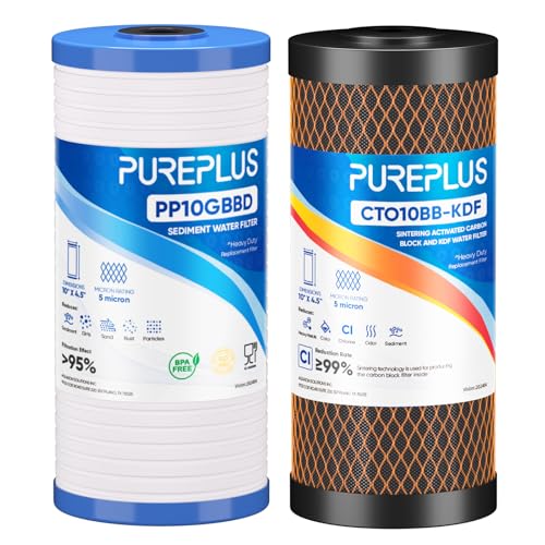 5 Micron 4.5" x 10" Whole House Water Filter Combo Kit with Grooved Sediment