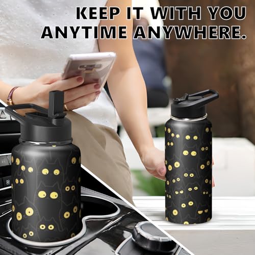 32oz Cat Water Bottle with Handle and Flip Straw