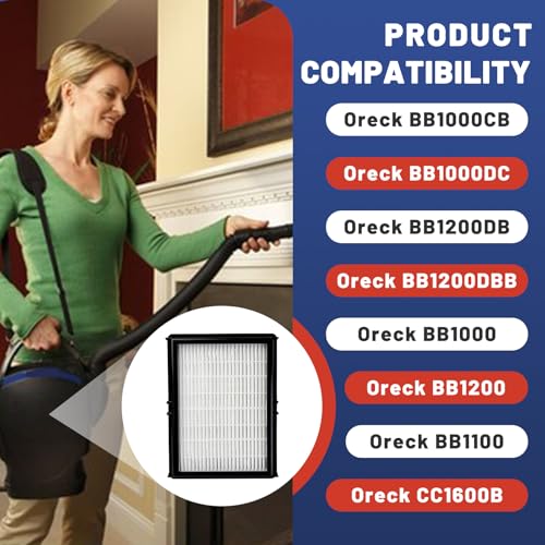 4 Pcs HF1000 HEPA Replacement Filters Compatible Oreck Buster BB1000 Vacuum (4 Count)