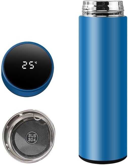 Smart Water Bottle Stainless Steel Vacuum Flask,Travel Mug with Smart LCD Touch Screen, Keep Hot Or Cold, Car Portable Travel Tea Coffee Vacuum Thermo Cup,Insulated Water Bottle (Blue)