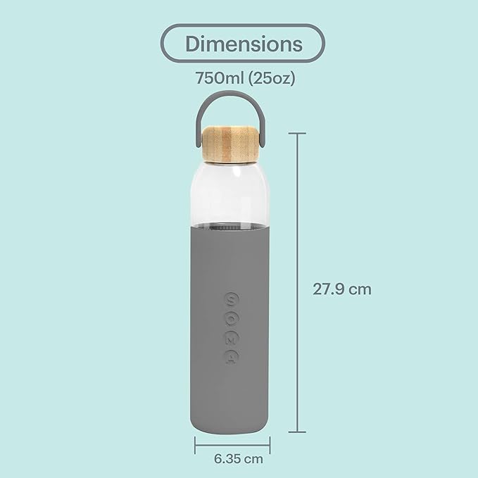 Soma by Full Circle 25oz Glass Water Bottle with Silicone Sleeve - BPA-Free, Leak-Proof, Eco-Friendly, Sustainable - Gray