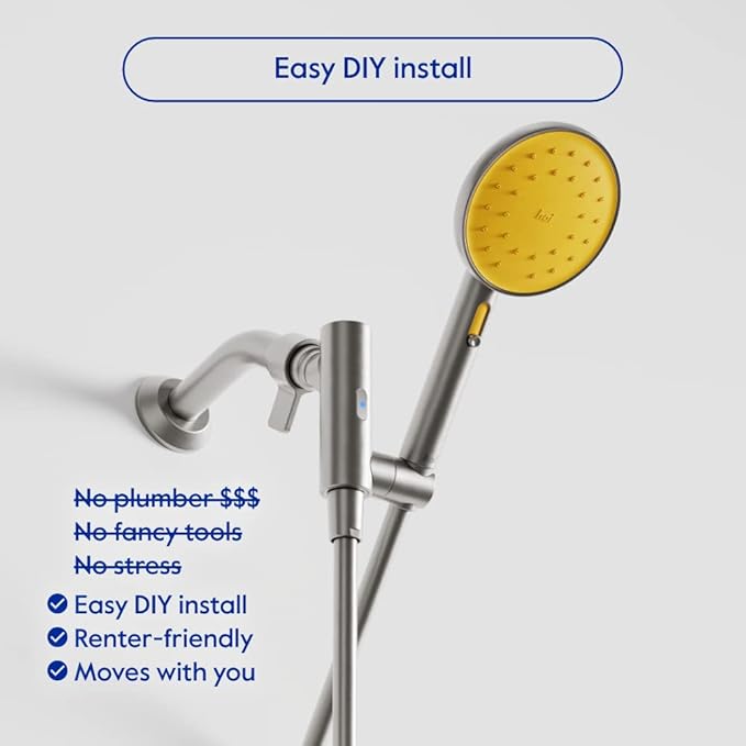 hai Smart Shower Head, Bluetooth Handheld Water Saving Showerhead with Adjustable High Pressure to Spa-Like Mist, Stainless Steel, Easy Installation, Customizable LED Lights, Citron, 1.8 GPM