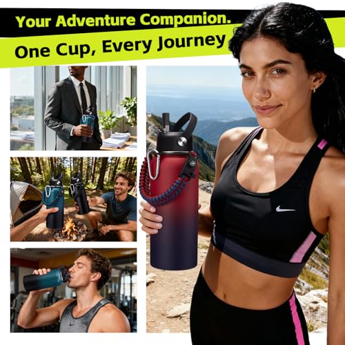 32/40/64 OZ Water Bottles with Straw - Auto Spout Lids, Cold 48H Hot 24H (9 Count)