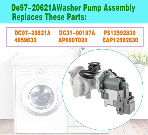 Upgraded) DC97-20621A Washer Pump Assembly Replace DC31-00187A 4959632 AP6807020 PS12592830 EAP12592830 Fit for Samsung Washing Machine Drain Pump Motor