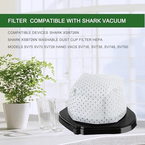 4PCS Replacement For Shark XSB726N Washable Dust Cup Filter Hepa Models SV75 SV70 SV726 Hand Vacs SV736 (4 Count)