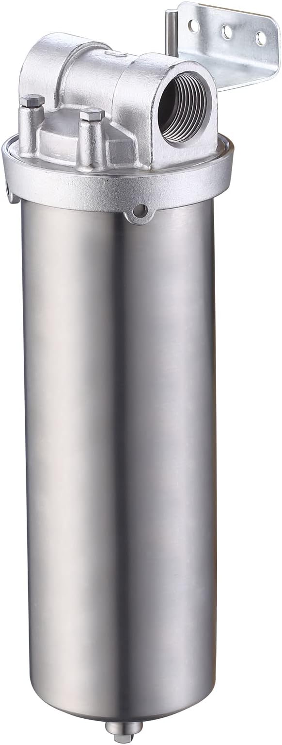 Amwater NSF/ANSI 42 Certification Stainless Steel Filter Housing for 10" Filter Cartridge, 1/2NPT Water Filter Housing for Whole House Water Purification of Stainless Steel 304