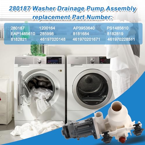 NEW 280187 8181684 Front Load Clothes Washer Drain Pump Filter Assembly Compatible with Whirlpool Duet Maytag Epic Kenmore HE Front Load Washers (35.274 Ounce)
