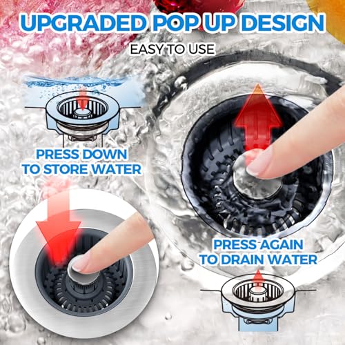 3 in 1 Kitchen Sink Drain Strainer Stopper Removable Basket Pop (2 Count)
