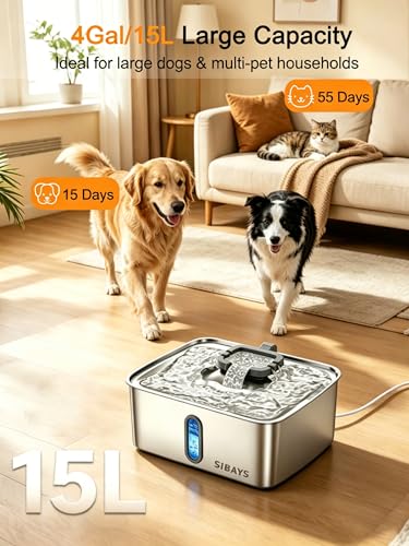 4Gal 15L Dog Water Fountain for Large Dogs