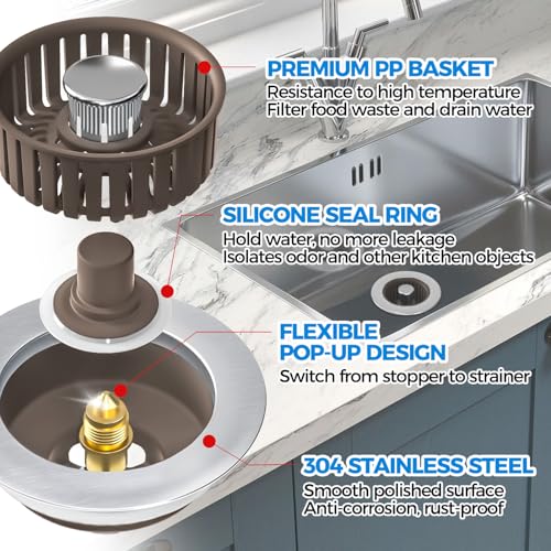 3 in 1 Kitchen Sink Drain Strainer Stopper Removable Basket Pop