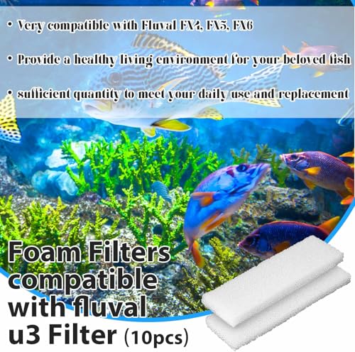 10 Pcs Filter Pad Compatible with Fluval U3 Underwater Sponge Aquarium Filter Media Replacement Accessories Compatible for Aquarium (10 Count)