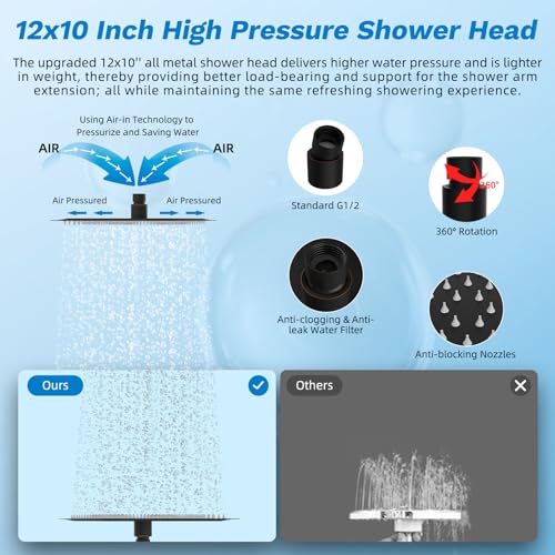 12" Dual Filtered 10" Rainfall Shower Head with Handheld 10