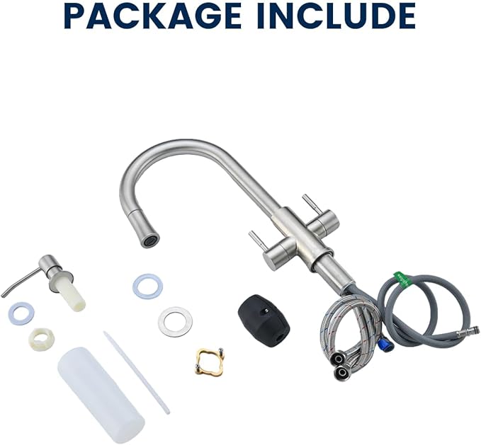 APPASO 2 Handle Kitchen Faucet with Soap Dispenser, Brushed Nickel Two-Handle Kitchen Sink Faucets with S304 Stainless Steel Pull Down Sprayer 1 Mode and Deck Plate for 1 to 4 Holes Sinks, High Arch
