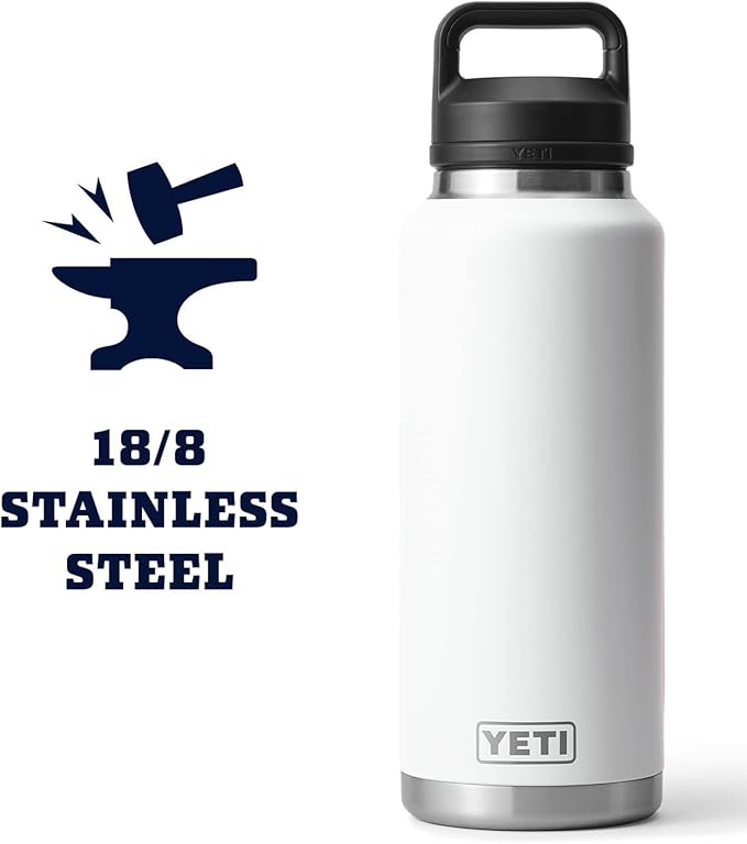 YETI Rambler 46 oz Bottle, Leakproof, Vacuum Insulated, Stainless Steel with Chug Cap, White