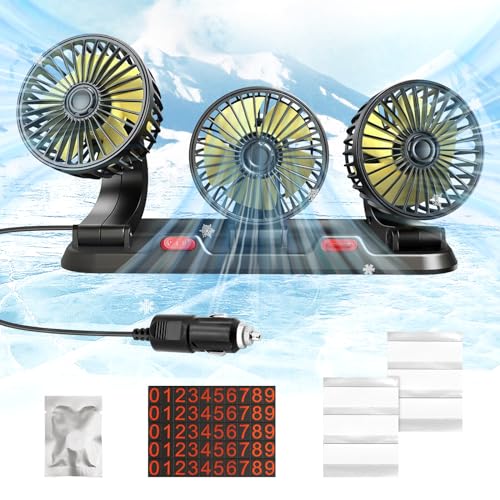 Portable 3 Head Car Cooling Fan with Cigarette Lighter Plug (3 Count)