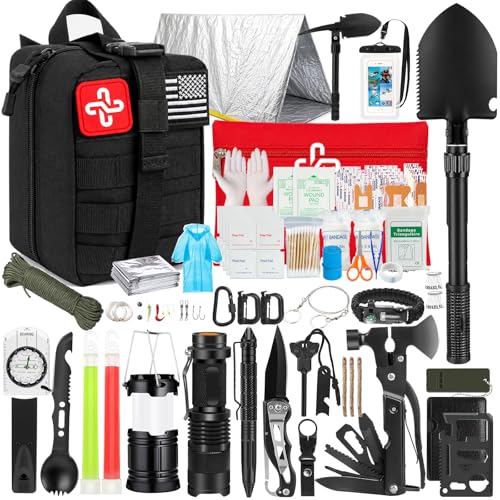 Survival Kit 250Pcs Survival Gear First Aid Kit with Molle System Compatible Bag and Emergency Tent