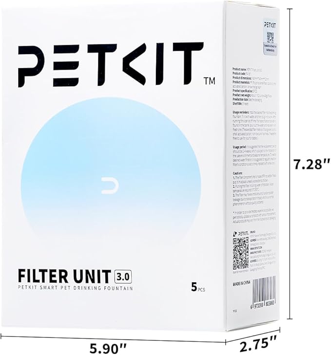 PETKIT Upgraded Filter Units 3.0 for PETKIT Pet Water Fountains Eversweet 2S/3/3 Pro,Eversweet Solo/Solo2/Solo SE & CYBERTAIL, Replacement Filters (5 pcs)