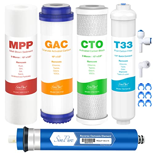 5 Stage Reverse Osmosis Replacement Filter Set with 75 GPD RO Membrane
