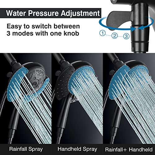 2 in 1 Shower Head with Handheld Combo High Pressure Black 1.8 GPM