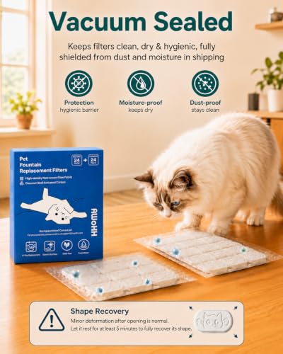 48 Pack Cat Water Fountain Filter for Stainless Steel Pet Water Dispenser (24 Count)
