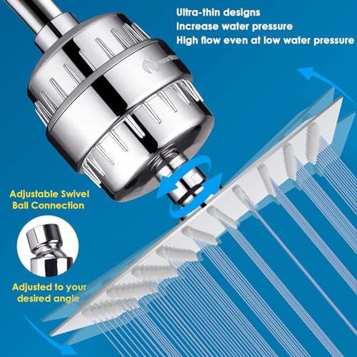 Square Shower Head and 15 Stage Shower Filter Combo