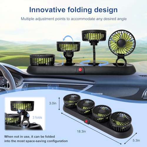 Portable 4 Head Car Cooling Fan with Cigarette Lighter Plug