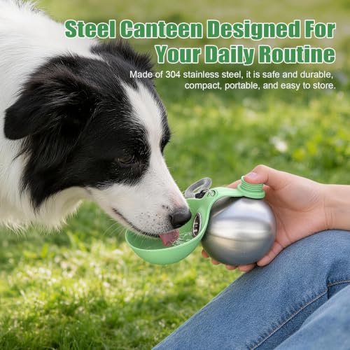 Portable Dog Water Bottle 10oz Stainless Steel Travel Dog Water Dispenser with Bowl No
