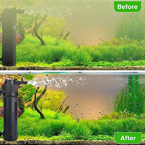 4-in-1 Submersible U-V Filter Pump, Internal Green Water Killer with Timer, 210GPH 8W Adjustable Fish Tank Filter, Increase Oxygen for 40-80 Gallon Aquarium Tank