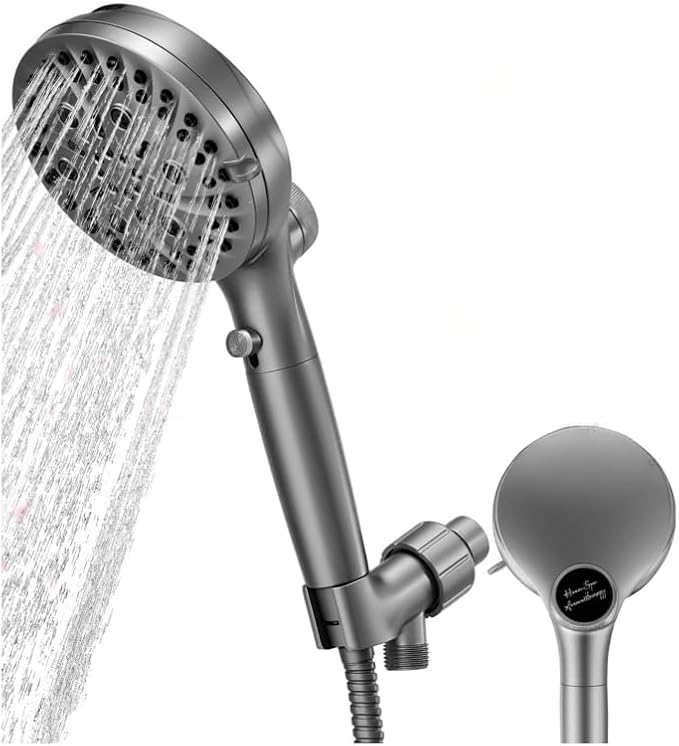 Filtered Shower Head with Handheld, High Pressure 10 Spray Mode Showerhead, Water Softener Filters Beads for Hard Water - Remove Impurity, with brackets and hoses, Gray
