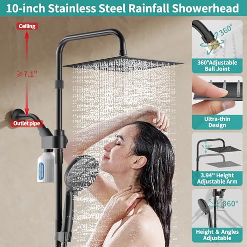Black Filtered Rainfall Shower Head with Handheld