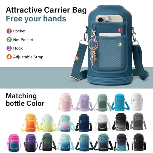 Insulated Water Bottle with Portable Carrier Bag for Outdoor 64 oz
