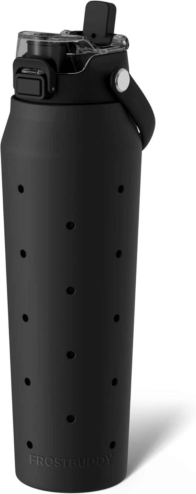 Frost Buddy 32 oz Insulated Stainless Steel Water Bottle with Silicone Sleeve - Customizable with Budz Charms | Straw & Chug Lid, Leak-Proof & Cup Holder Friendly