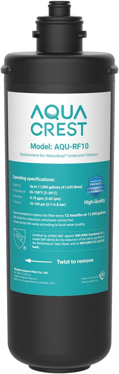 AQUACREST RF10 Water Filter, Replacement for Waterdrop 10UA/10UB Under Sink Water Filter System, 11K Gallons High Capacity, NSF/ANSI 42 Certified