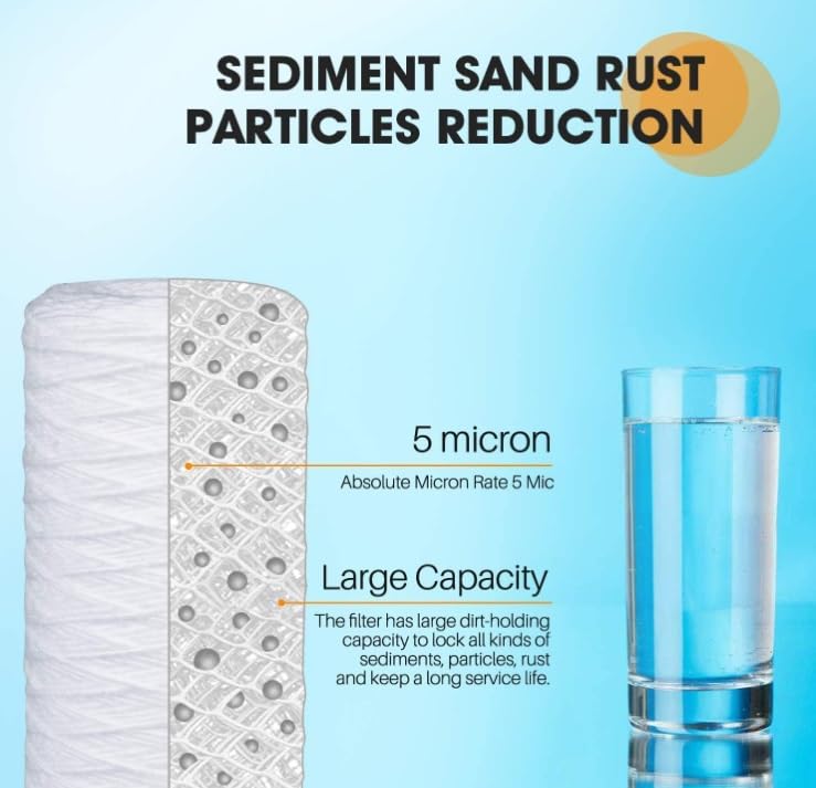 PC10-P) 10" x 4.5" Whole House Heavy Duty String Wound Sediment Pre-Filter 5 Micron (1 Pack)