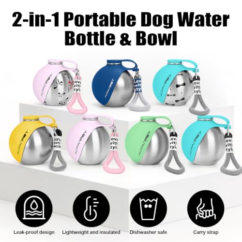 Portable Dog Water Bottle 10oz Stainless Steel Travel Dog Water Dispenser with Bowl No