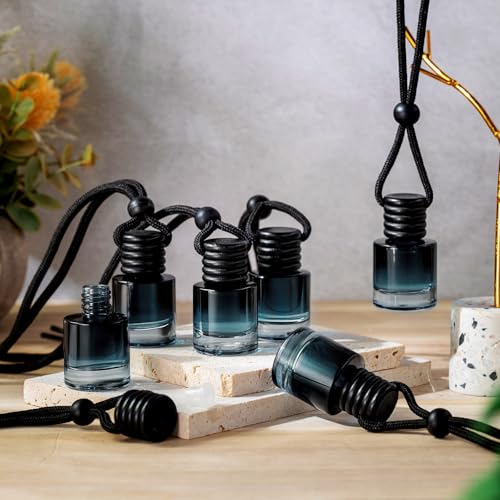 70 Pieces Hanging Car Diffuser Air Freshener Bottle Bulk Empty Glass Refillable Perfume Bottles Oil Diffuser Aromatherapy Pendant for Auto Interior Ornaments Decor (70 Count)